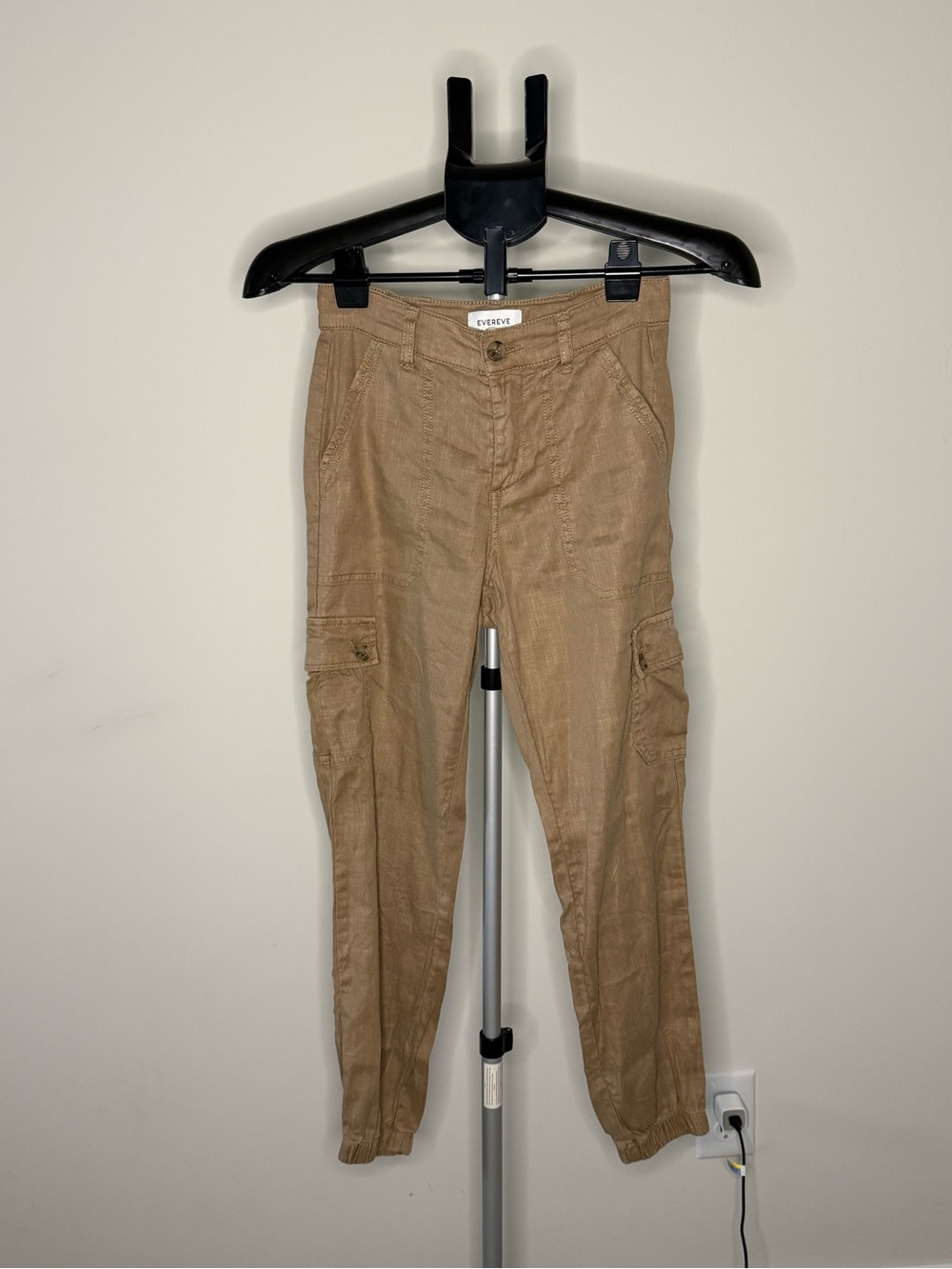 Evereve Linen Blend Cargo Jogger Pants Tan Size 24